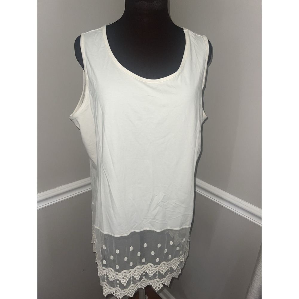Kathleen Kirkwood Layering Tank Top Lace Hem Extender Vanilla Plus Sz 2X